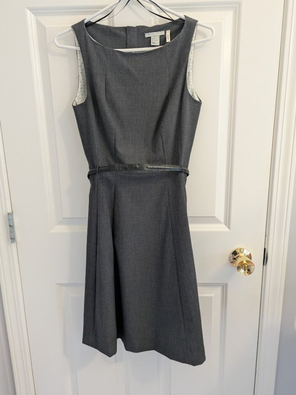HM Formal Business Professional Gray Sleeveless Belted A-Line Midi work dress